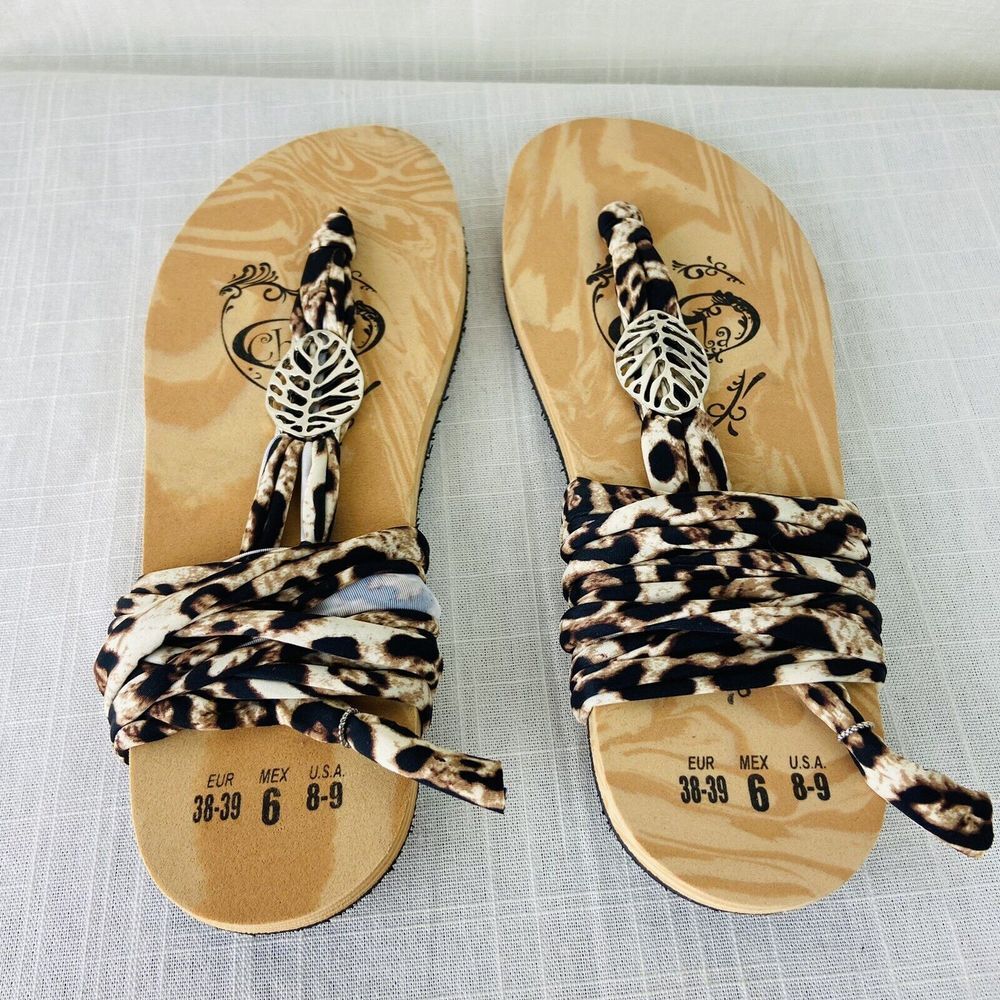 Chula 3 Loop Flat Lace Up‎ Sandals Leopard Interchangeable Laces Womens 8-9 NEW - Picture 3 of 7